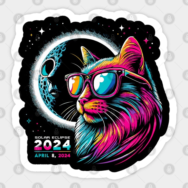 Galactic Gaze: Feline Witness to the 2024 Eclipse Sticker by WEARWORLD